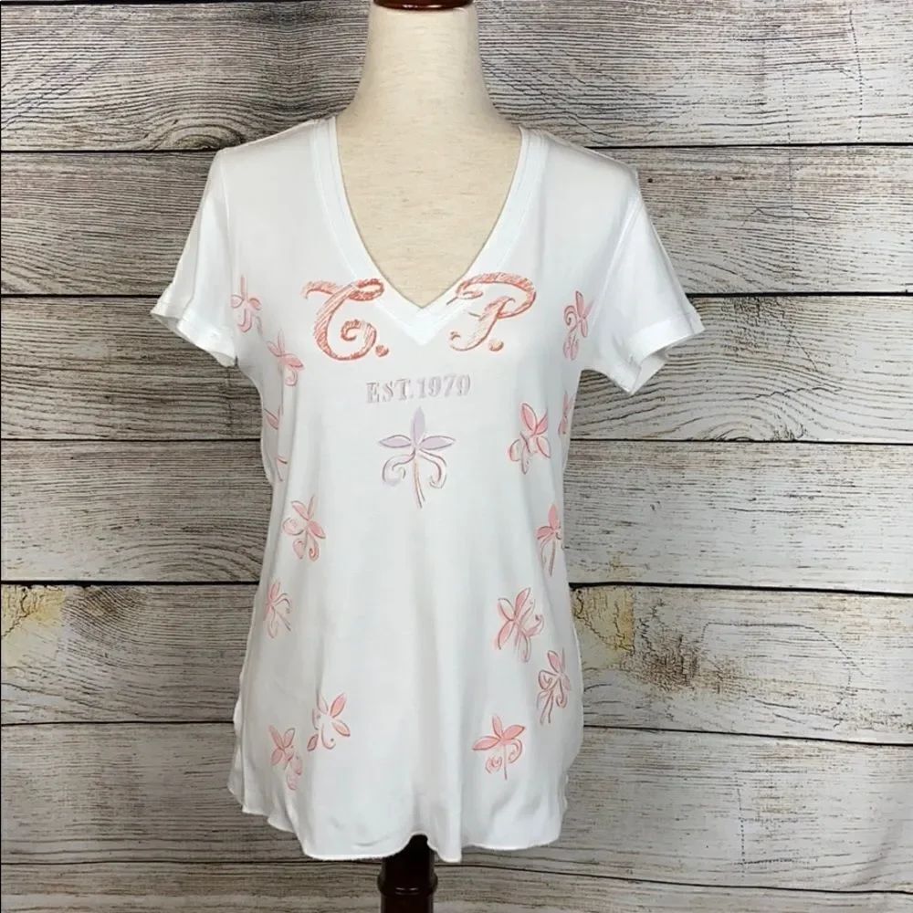 Think Pink White COTTON V-neck T-shirt  Top tee